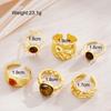 6Pcs/Set Vintage Sun Flower Tiger Eye Stone Rings for Women Irregular Gold Color Aesthetic Open Rings Fashion Jewelry Gifts