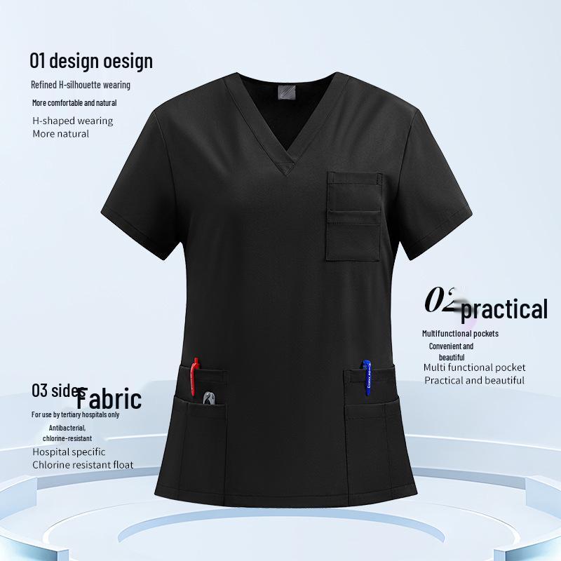 Blouse et pantalon d'uniforme unisexe à col en V: Pantalon droit et haut de couleur unie pour les professionnels de la santé