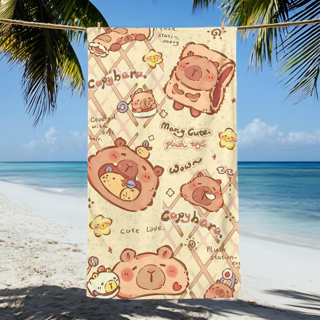 1PC 75x150CM Cute Capybara Soft Towel,Large Funny Cartoon Bath Towel,For Fitness Swimming Pool Travel Blanket Towel Vacation
