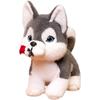 Husky Dog Plush Toy,Husky Puppy Doll,Cotton Husky Stuffed Animal Doll with Flower,Soft Cuddly Plush Hugging Pillow for Kid Gift Valentine's Day Gift