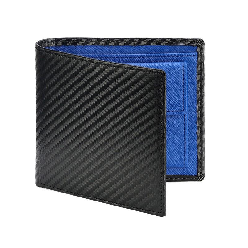 Men's Carbon Fiber Pattern Wallet Two-fold Genuine Leather Multi-slot Change Position Short Clip