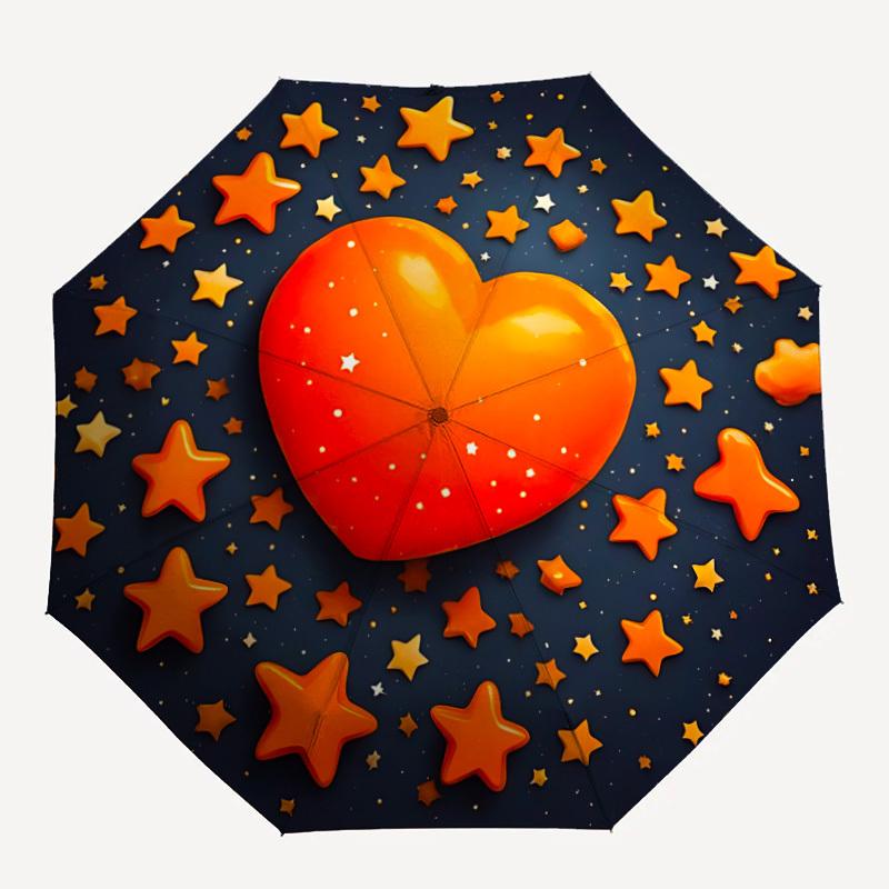 

1pc Heart Stars Decorative Automatic Open/Close Umbrella, Compact Travel Umbrella, 8-Rib Sturdy Frame - Ideal Gift for Friends yy251118096
