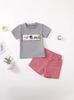 Unisex Baby Toddler Short Sleeve T-shirt & Striped Shorts Set with Cute Animal Cartoon