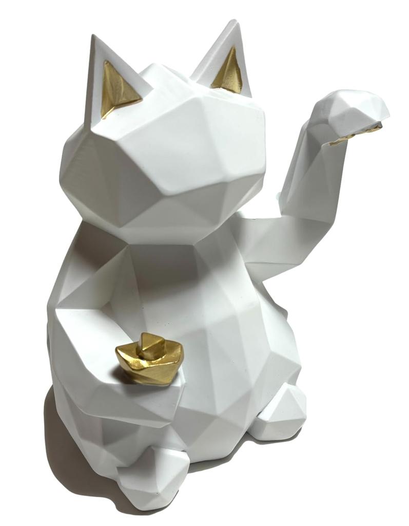 [Natura Style] Maneki-neko (Large) Statue, Stylish Nordic-Style Ornament for Home Decor (White)