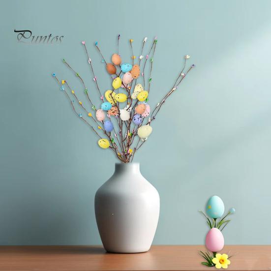 26 buc. Viță de vie artificială de Paște cu ouă pastelate și fructe de pădure Tulpini florale de primăvară Ouă de Paște Ramuri de crenguță pentru aranjament floral Home Decor