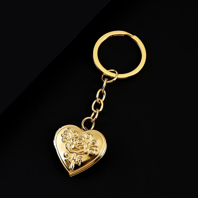 Porte-clés Cœur Rose en Acier Inoxydable Boîte Photo Finition Miroir