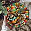 2D Flat, 1pc Round Aluminum Hanging Sign, Cinco De Mayo Sombrero & Guitar Mexican Folk Art Design, Vibrant Fiesta Metal Sign, Perfect for Taco Bar