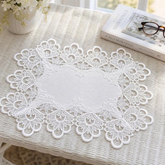 White Lace Placemat, Foldable Soft Anti-Wrinkle Table Mat, Heat Resistant Non-Yellowing Durable Dining Table Protector for Home Decor