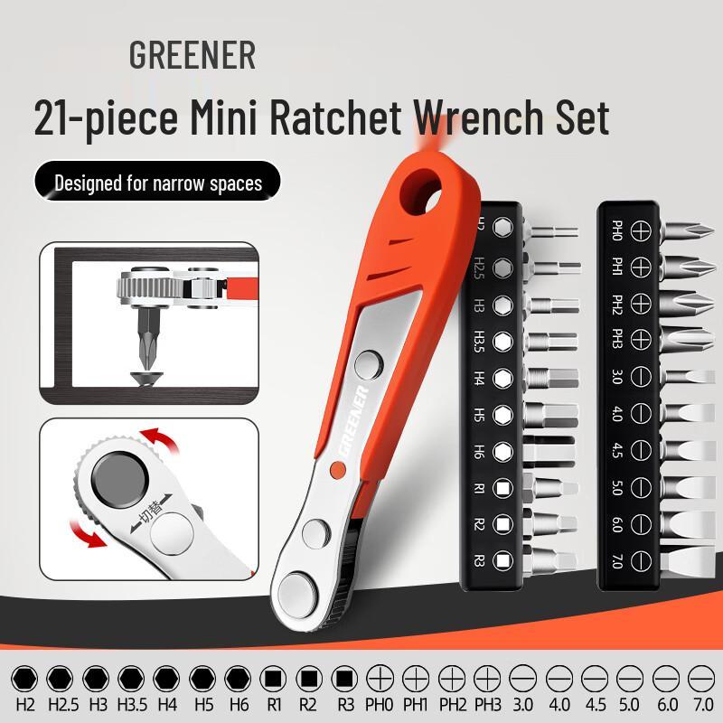 Greener 21-piece Reversible Ratchet Screwdriver Set