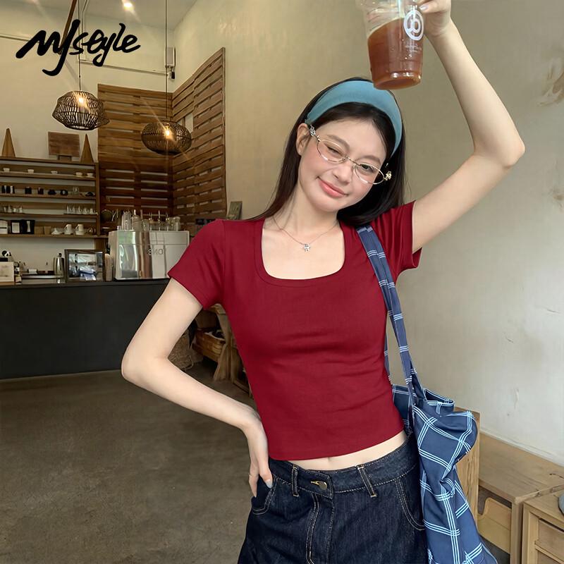 MJ STYLE Women s U-Neck Short Sleeve Slim-Fit T-Shirt XL