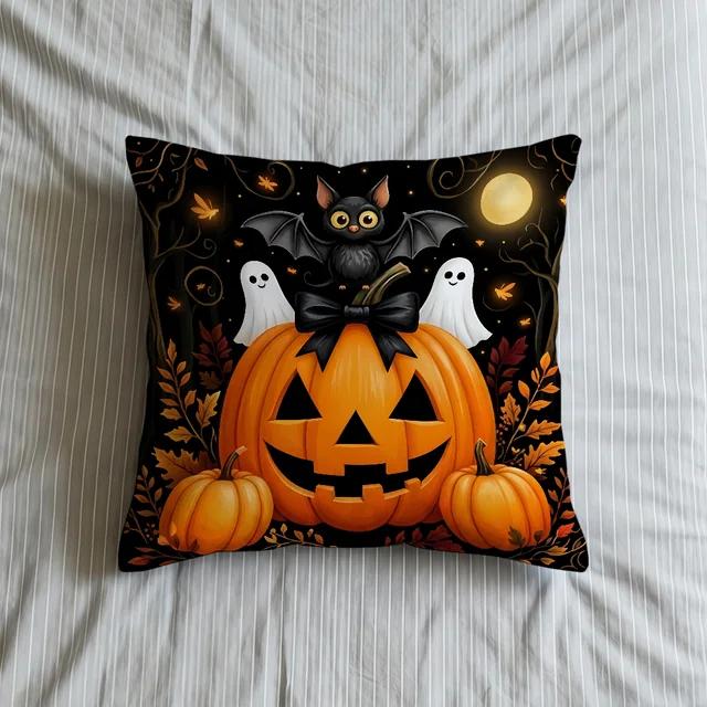 Halloween Ghost Pumpkin Pillow Covers Set of 4 Polyester Throw Cushion Cases for Sofa Couch Bed Indoor Outdoor Spooky Home Decor