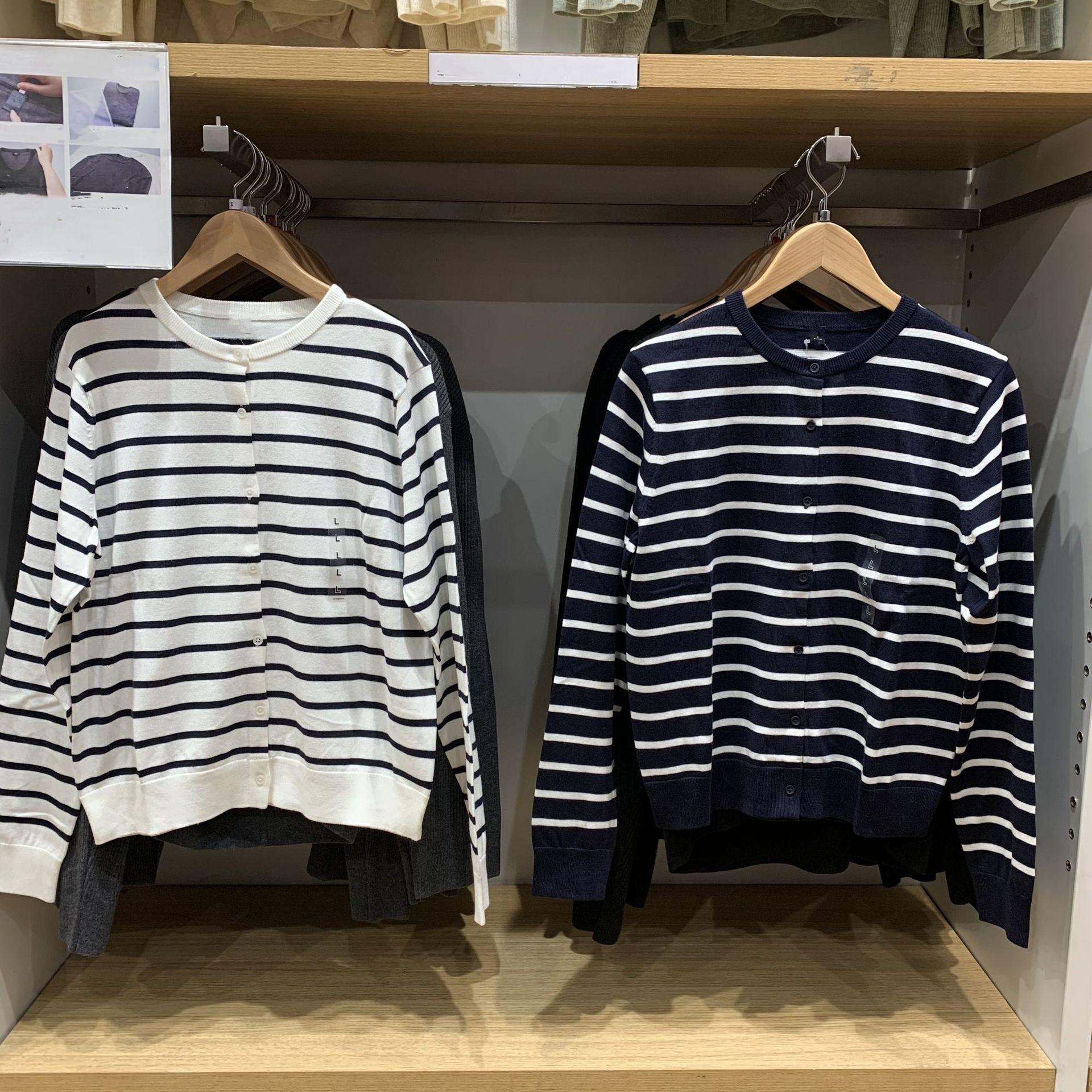 

Japanese-Style Women s Spring Modal Cotton Striped Cardigan, Long Sleeve, Round Neck, Machine Washable S темно-синий