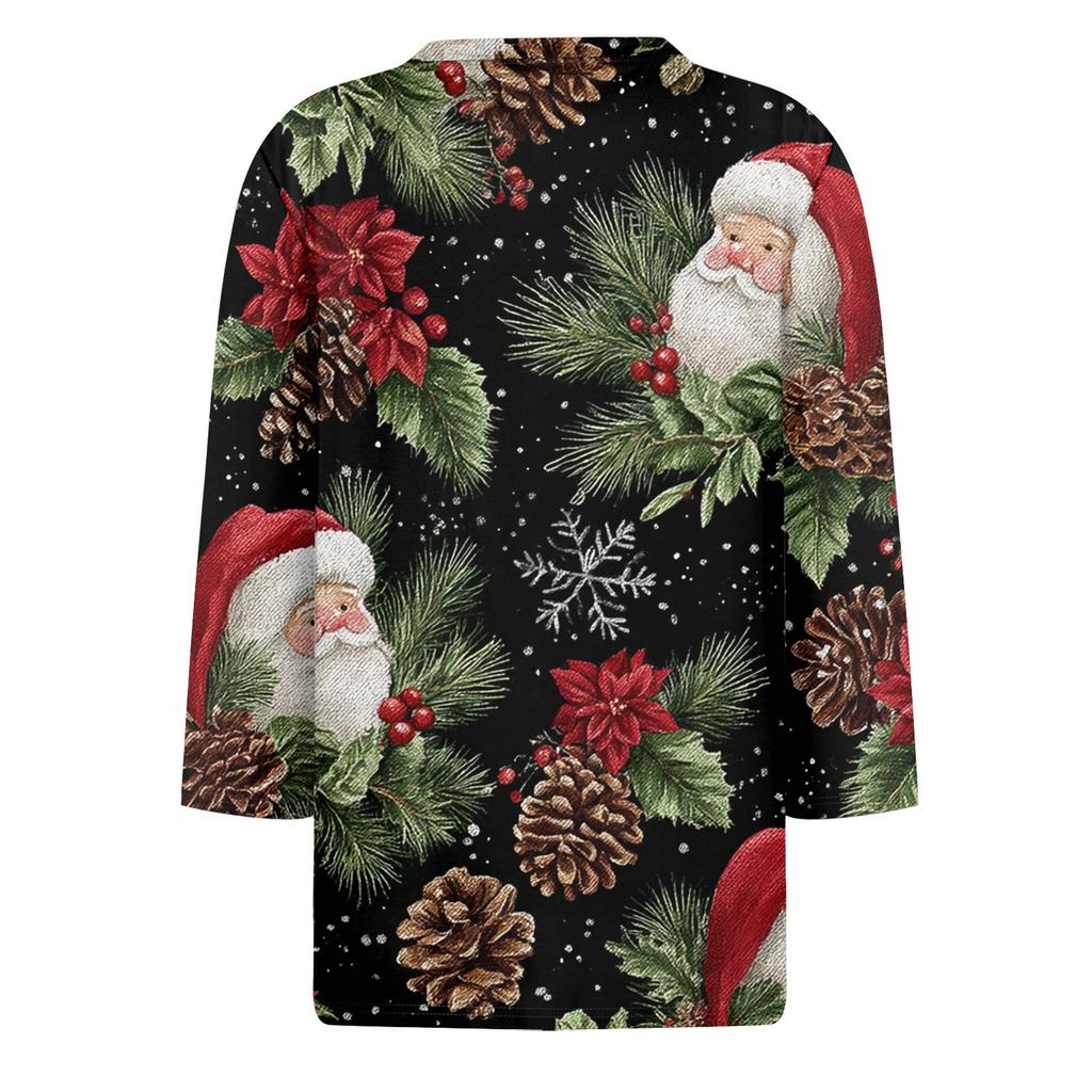 Camiseta holgada con estampado de manga 3/4 y cuello redondo informal a la moda para mujer