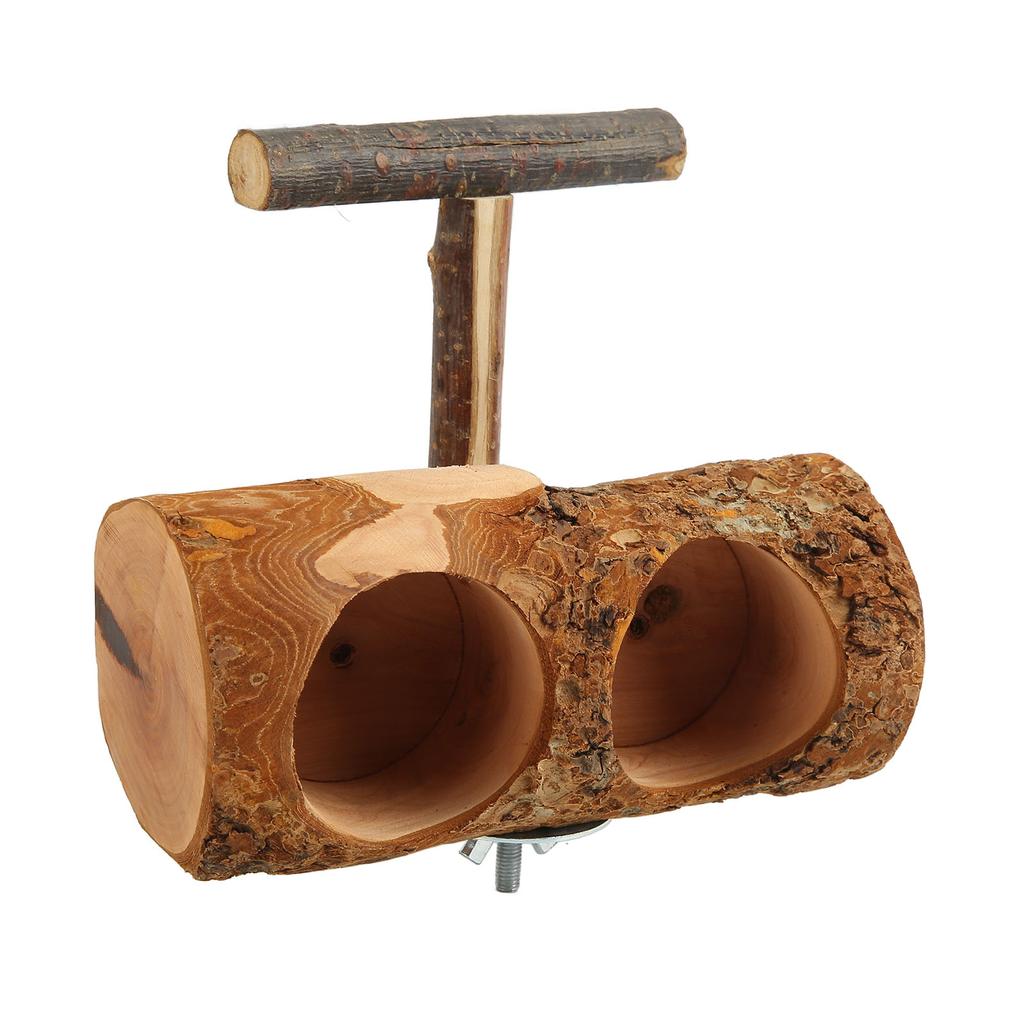 Wooden Parrot Cage Feeder Cups Natural Double Bowl Bird Feeding Watering Dish Cups with Stick