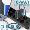 10-Way Multiple Socket Power Strip Surge Protection with 1 Type C Ports and 3 USB A Ports 2000W for Home Office Dorm Gaming Room