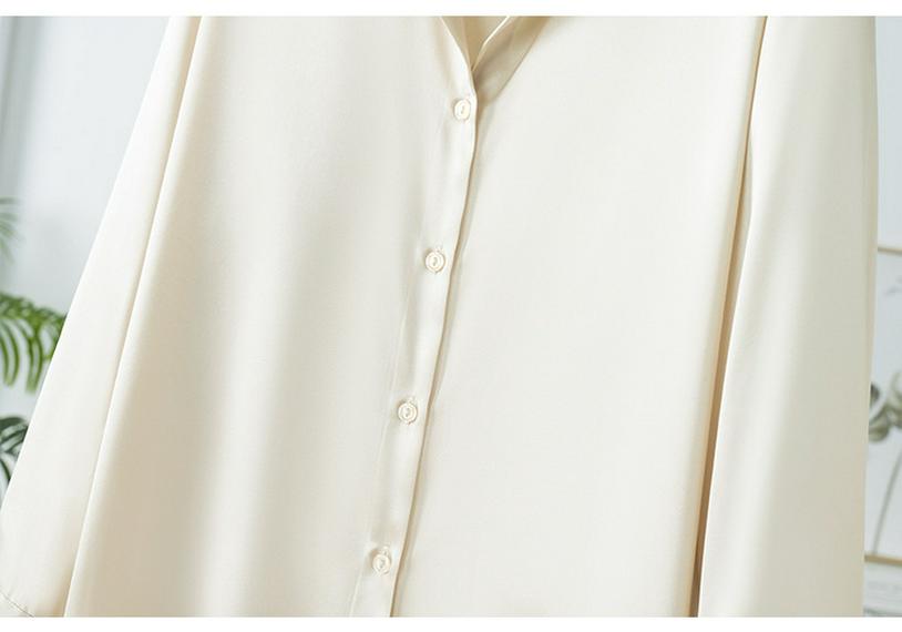 Women's Mulberry Silk White Satin Shirt - Long-Sleeved, Loose Fit, Elegant Commute Top