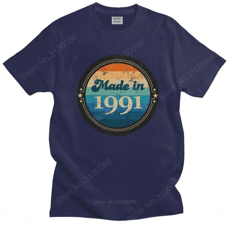 

Retro Vintage Made In 1991 T Shirt Men Preshrunk Cotton Tshirt Casual Tee Tops Short Sleeve 30 Years Old 30th Birthday Tshirts 4XL