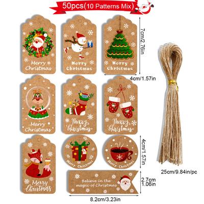 50pcs Merry Christmas Thank You Kraft Paper Tags Xmas Tree Hanging Label Decorations Navidad New Year Party Christmas Gift Card