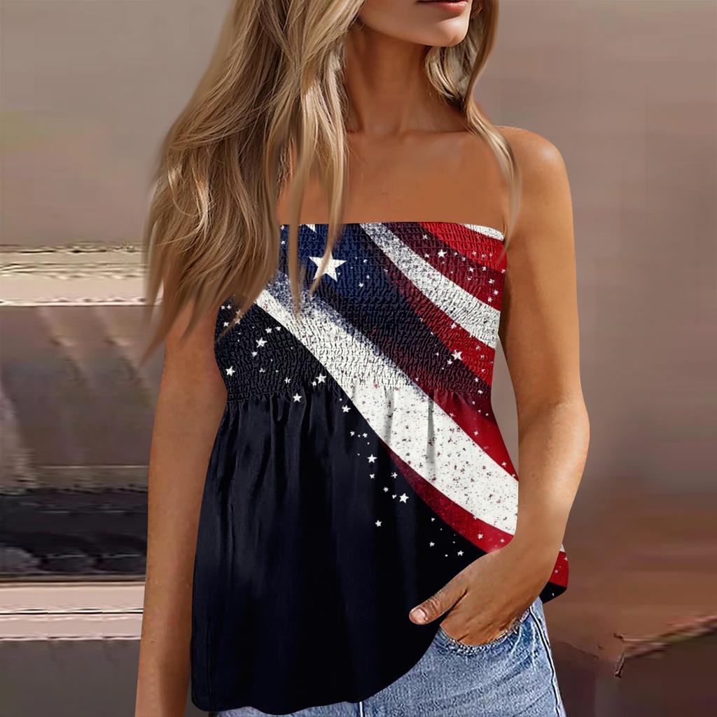 Kadınlar İçin Tüp Üstler, Sevimli Seksi Omuzdan Askılı Baskılı Kolsuz Tişört