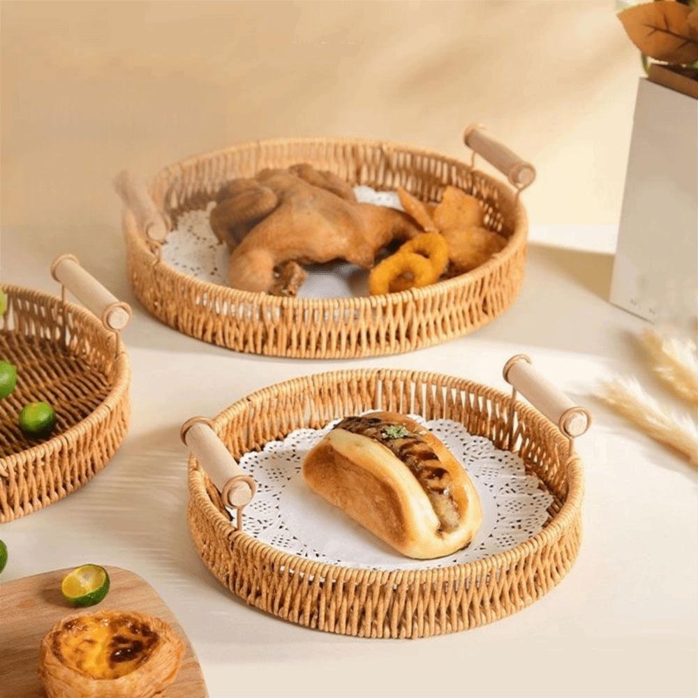 Handmade Imitation Rattan Woven Baskets Plastic Wicker Storage Baskets  Tabletop