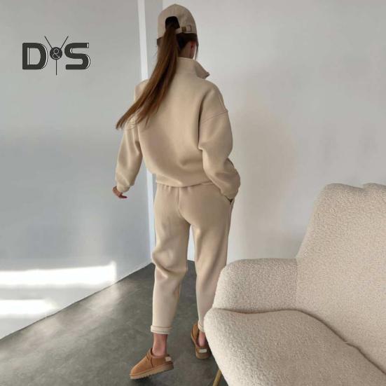 2 stk/sett Vår Høst Dame Topp Buksesett Ståkrage Langermet Genser Elastisk Høy Midje Maksimal Komfort Bukser Sport Fitness Treningsdress