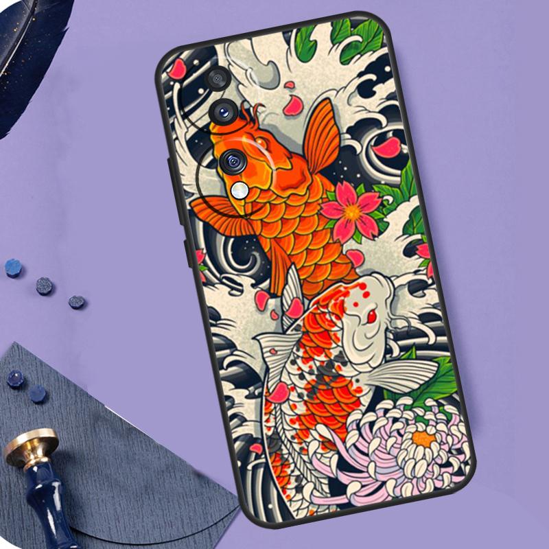 Tattoo Japanese Koi Dragon Wave For Honor X8a X9a X6a X7a X6 X7 X8 X9 X8b X9b Honor Magic 6 Pro 50 70 90 Magic 5 Lite Case