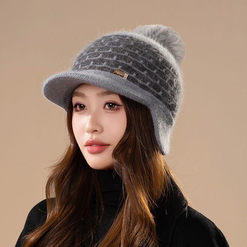 Winter Faux Rabbit Fur Fleece Thickened Ear Protectors Knitted Wool Hat Women Travel Outdoors Warm Fashion Hat Women