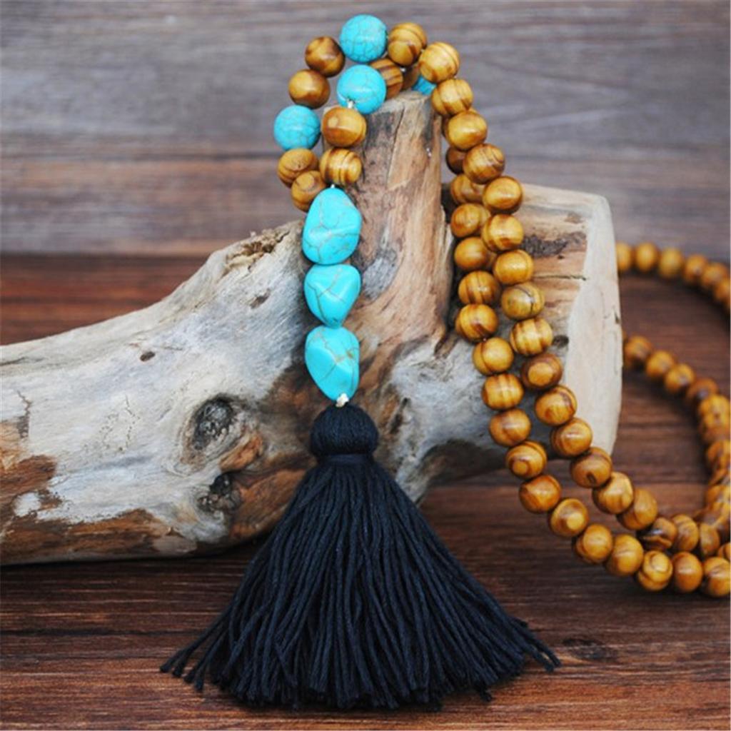 Elegant Long Tassel Pendant Sweater Women Turquoise Beads Necklace Chain Jewelry