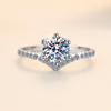 Classic Women's Six-Prong Moissanite Ring In S925 Sterling Silver, V-Shaped Design, 1 Carat.