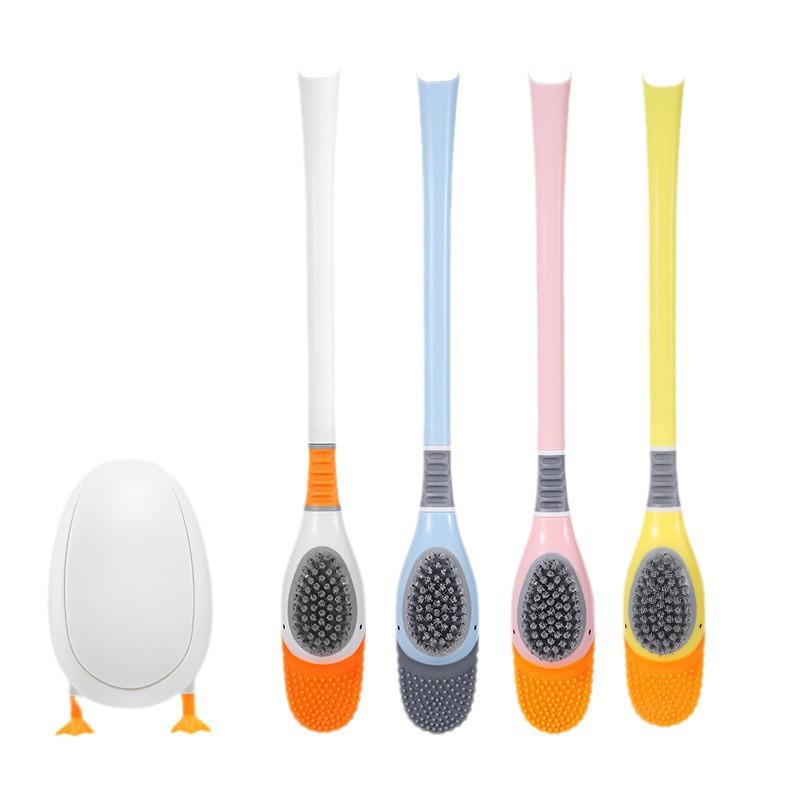 Yellow Duck Toilet Brush with Soft Bristles, Long Handle, Wall-Mount & Floor-Standing Options for Dead Angle Cleaning