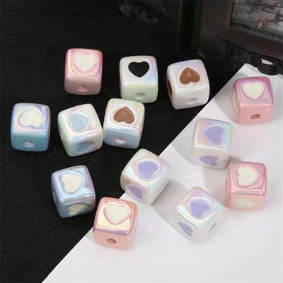 12 mm 2 Stück Acryl Farbbeschichtung Perlen Herz Würfel Perlen für Schmuckherstellung DIY Armband Telefonkette