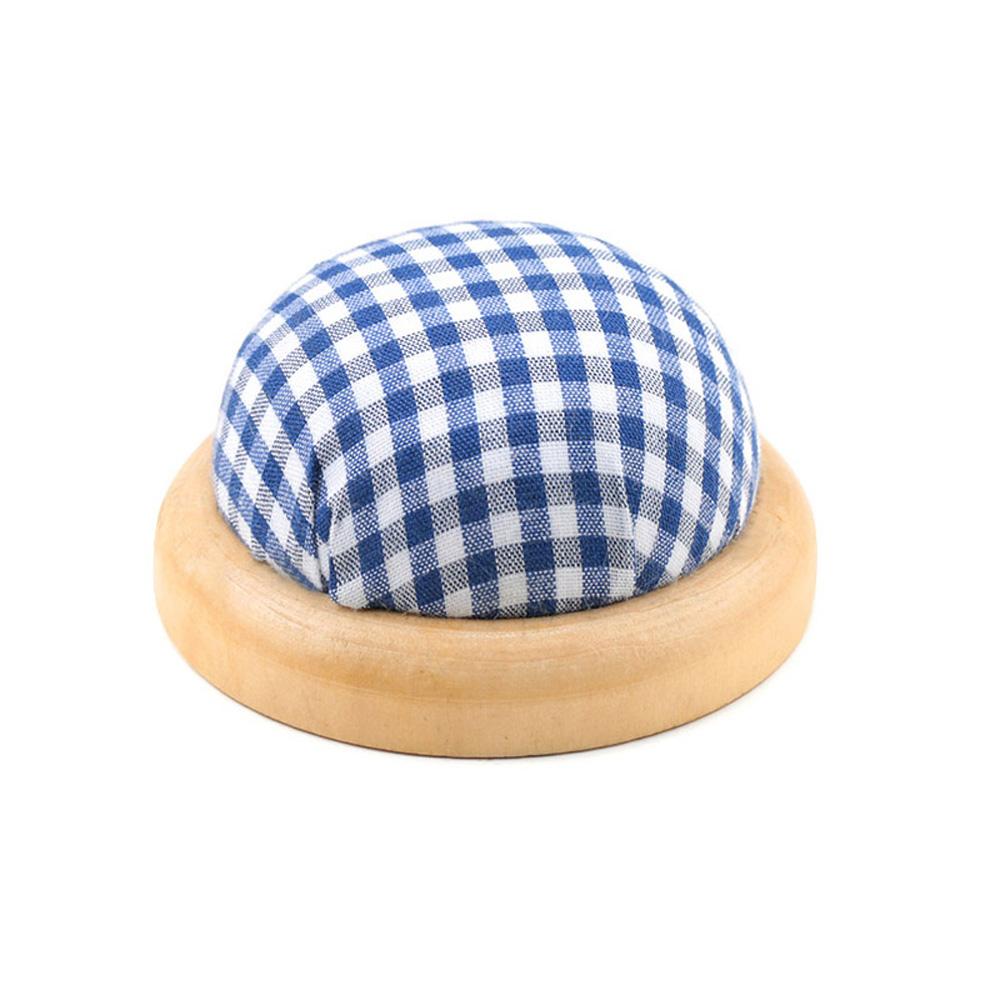 

DIY Craft Needlework Wood Bottom Fabric Needle Pillow Needle Holder Sewing Accessories Pin Cushion Blue