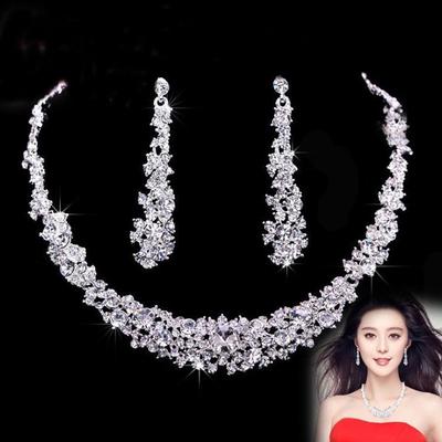 Alloy Bridal Necklace & Earrings Set - Cross-Border Bridal Accessory