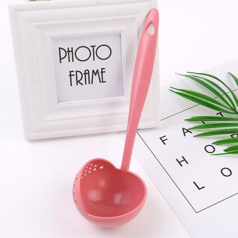 New Type Soup Spoon, Long Handle, Kitchen Filter, Solid Color Cooking Coriander, Kitchen Spoon, Plastic Tableware, Soup Spoon Leaking Spoon Two In One