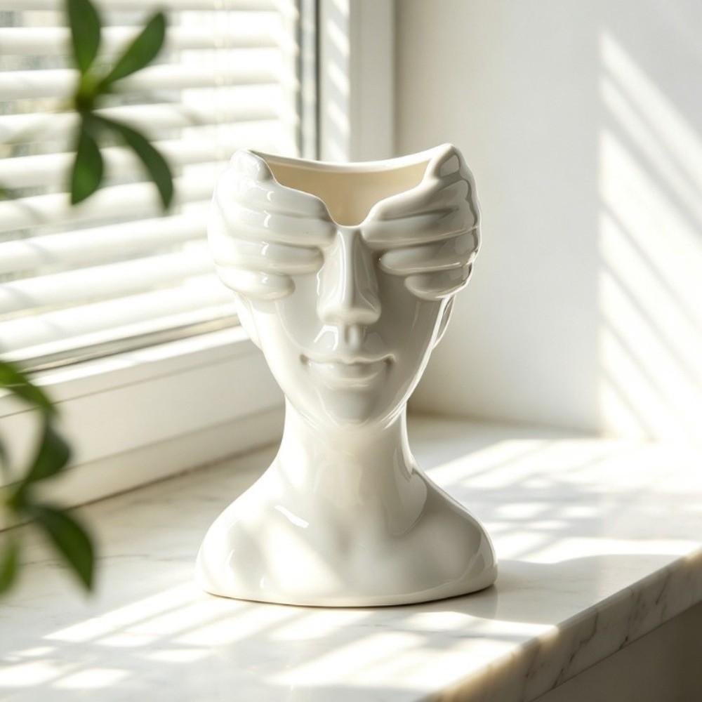 Vase Portrait Aveugle en Résine Vase Abstrait de Table Vases à Fleurs Ornements de Bureau sur Table