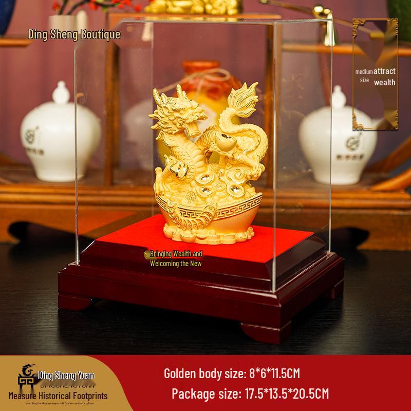 Flocked Gold Dragon Zodiac Ornament for Year of the Dragon - Wealth-Attracting Decoration and Business Gift