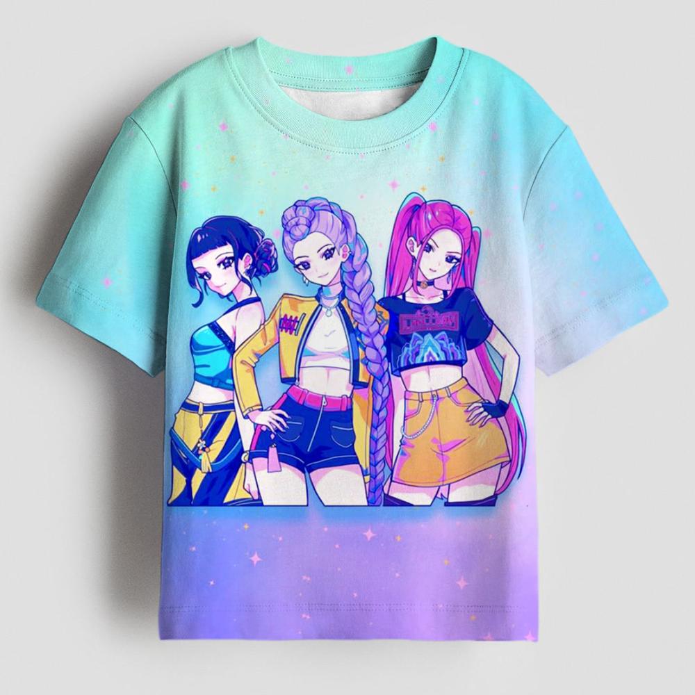 Top female group K-POP series girls T-shirt, KPOP Demon Hunters girls sweatshirt, 3-14Y children's cartoon T-shirt