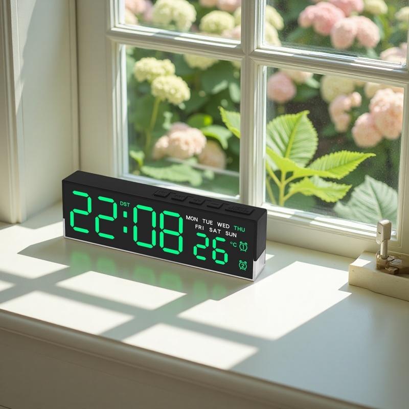 LED Digital Alarm Clock Temperature Week 2 Alarms Ambient Light Brightness Adjustment Bedside Electronic Table Clock USB Powered