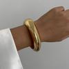 Hiphop Exaggerated Wide Cuff Bangle Manchette Vintage Punk Irregular Glossy Gold Color Bracelet Bangles Women Men Jewelry