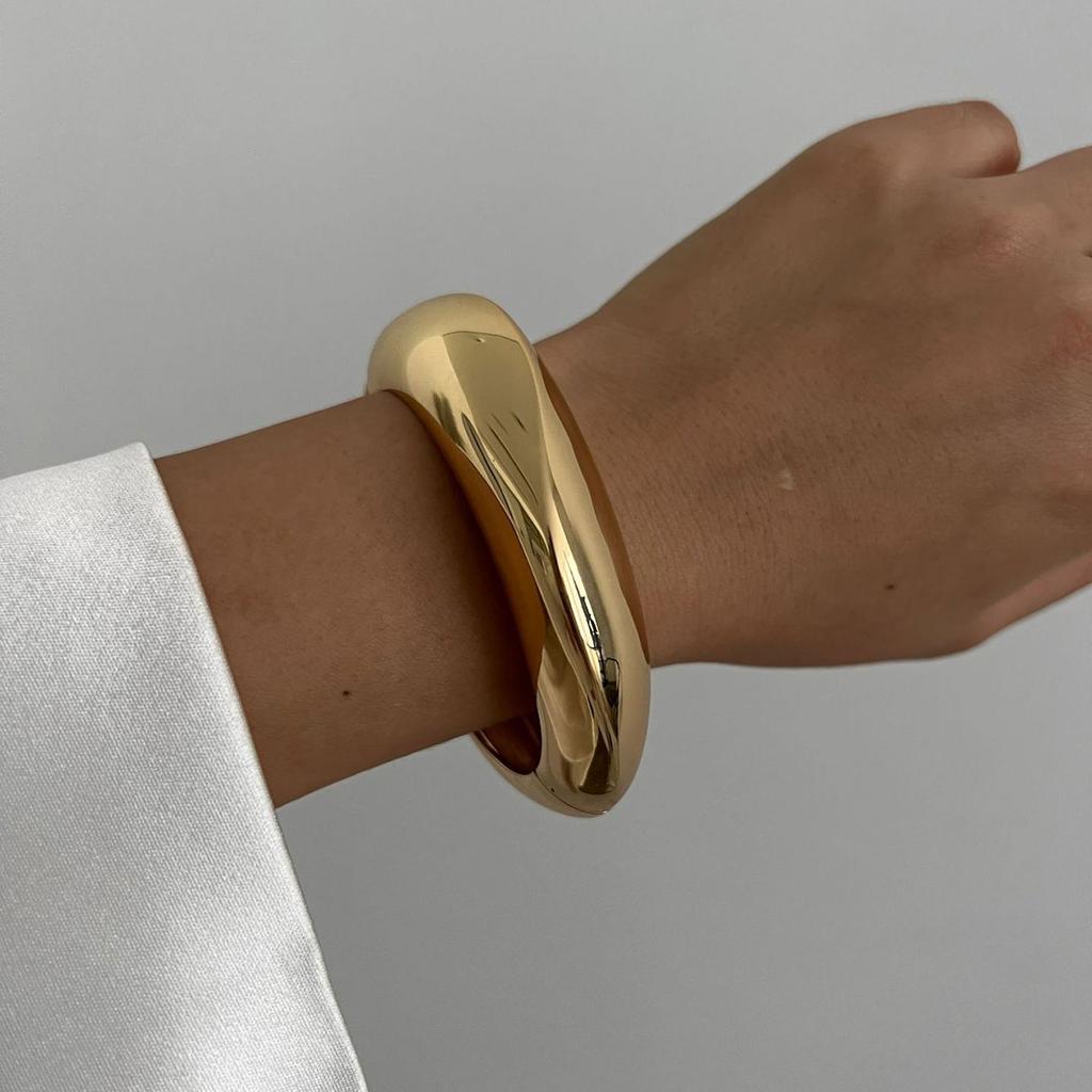Hiphop Exaggerated Wide Cuff Bangle Manchette Vintage Punk Irregular Glossy Gold Color Bracelet Bangles Women Men Jewelry