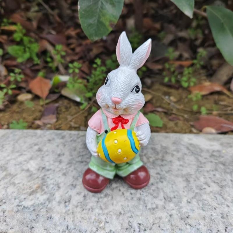 Easters Rabbit Sculpture Colorful Bunnies with Eggs Resins Figurine Statue Ornament for Home and Garden Decoration Gift