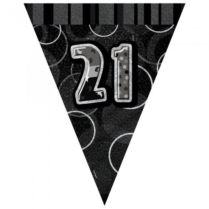 Unique Party Black Silver 21 Glitz Pennant Bunting