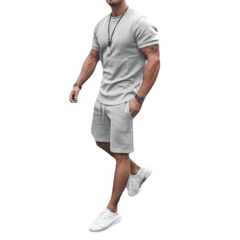 New Men's Summer Street Men's Short-sleeved Shorts Two-piece Men's Casual Sports Large Size Suit Men