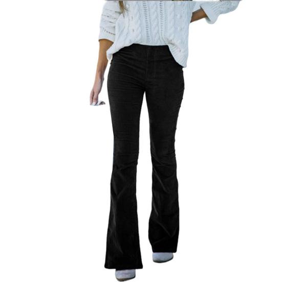 Women Flared Pants Elastic High Waist Solid Color Casual Trousers with Pockets Autumn Winter Long Pants