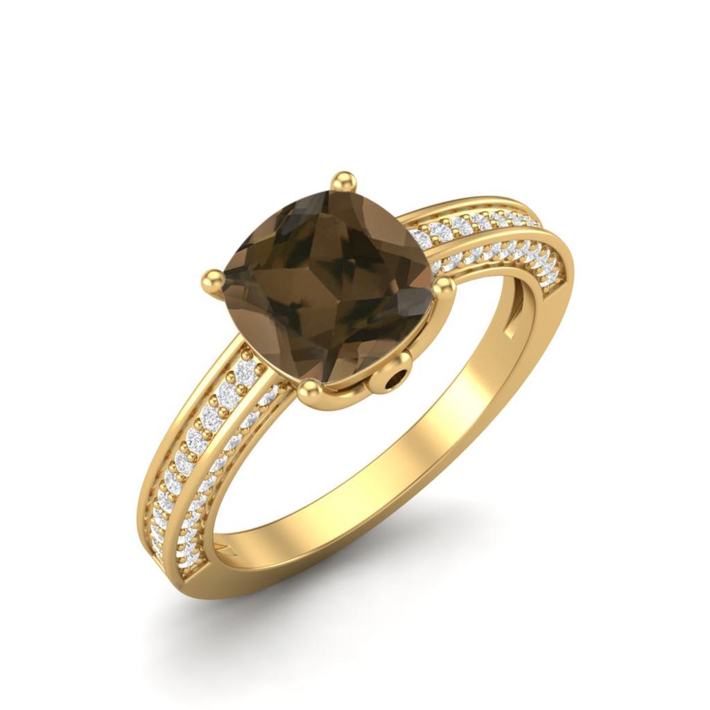 7mm Cushion Shape Smoky Quartz 925 Sterling Silver Gold Vermeil Solitaire Women Engagement Ring