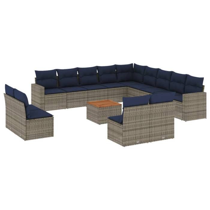 VidaXL Salon de Jardin avec Coussins 14 pcs, Canapés de Patio, Ensemble de Meubles, Mobilier de Terrasse Exterieur, Gris 3256712