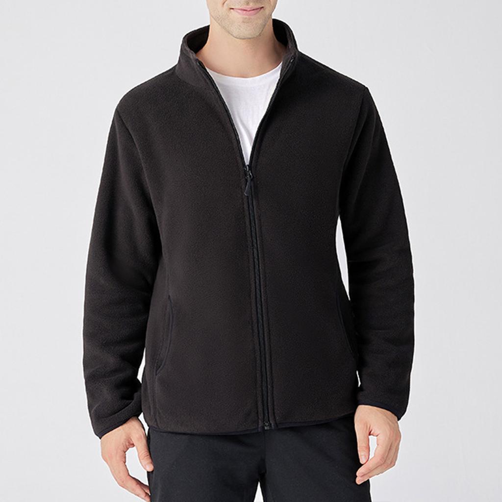 Men's Solid Color Zipper Pocket Work Jacket Men's Casual Lambskin Fleece Jacket