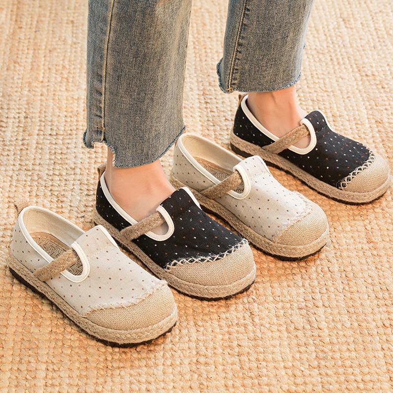 Women's Ethnic Style Embroidered Slip-on Cloth Shoes Comfortable Breathable Round Toe Low-top Flat Linen Shoes