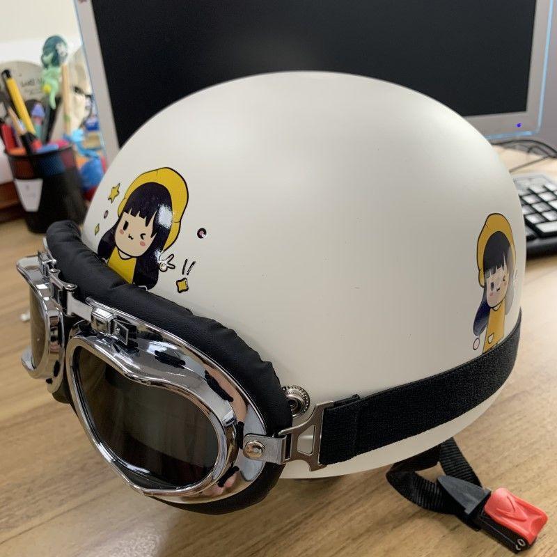 Trendy Street-Style Half Helmet with Eye Protection for Young Riders
