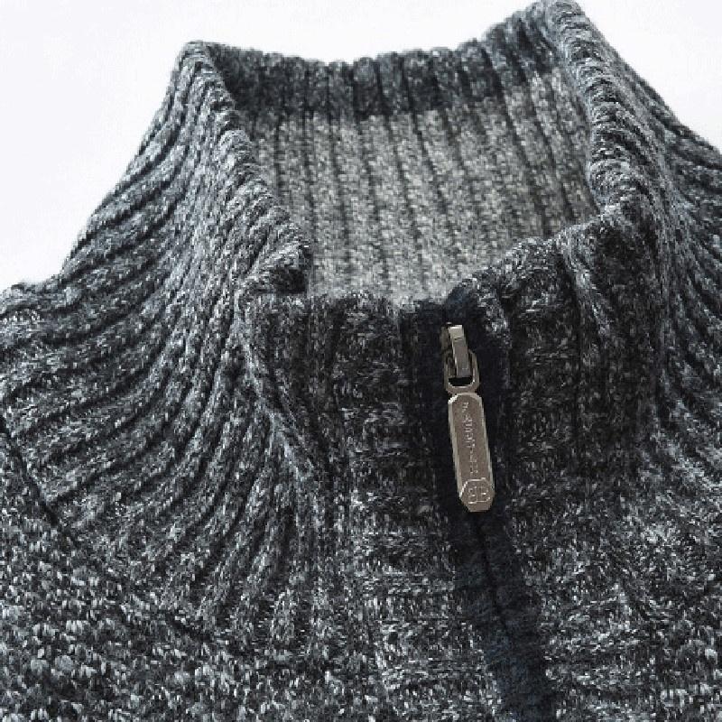 Men's Casual Knit Cardigan Sweaters Slim Fit Fleece Full Zip Thick Knitted Cardigan Winter Outwear